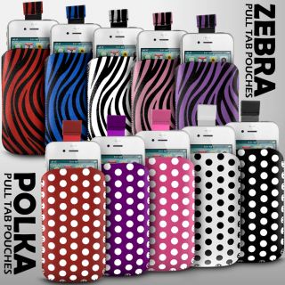 LEATHER POLKA & ZEBRA PULL TAB SKIN CASE COVER POUCH FOR VARIOUS 