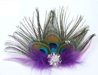Purple Rooster Peacock Feather Wedding Bridal Bridesmaids Fascinator 