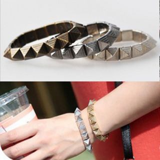 Fashion Vintage Metal Pyramid Taper Stud Spike Rivet Elastic Bracelet 