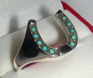 Mens Sterling Silver Genuine Turquoise Horseshoe Shaped Ring Sz 13