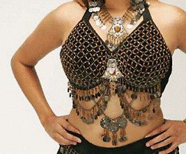 Black Coin Bra C cup Amber Glass Beads Tribal Belly Dance India Cotton 