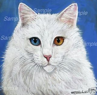 WHITE CAT GICLEE Painting Odd Eye Cats Angora Kitten Kris Kasheta Pet 