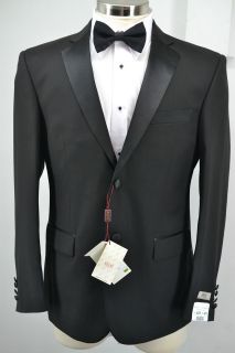 New Abini Milano Mens Black Satin Lapel 2 Button 2pc Tuxedo Suit 36R 
