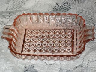 PINK DEPRESSION GLASS CANDY or SERVING DISH w/Handles Diamond 