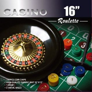New 16 Inch Roulette Wheel Game Set with 120 Chips, Full Size Felt 