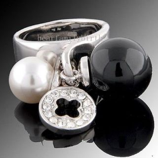 18k white gold gp swarovski crystal 3 balls ring 1219