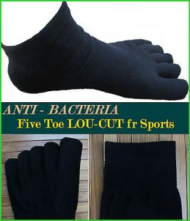 New 6Pairs Mens Five Toe Socks COTTON BLACK LOW CUT Anit Bacteria 