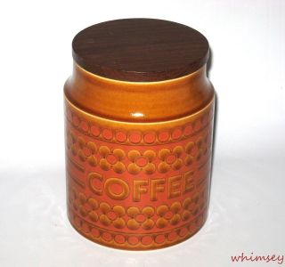 Hornsea Pottery England Saffron Coffee Canister Jar Wood Lid 5 3/4