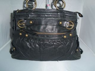 Junior Drake Black Leather Shoulder Bag, Handbag, Satchel, Tote, Purse