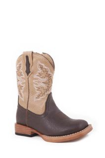 Roper Boys Girls Brown Tan Cowboy Cowgirl Square Toe Boots Childs 12 