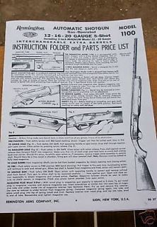 remington model 1100 instructions folder and parts list time left