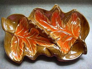 Vintage California Art Pottery Double Leaf Ashtray #325 327 USA Mid 