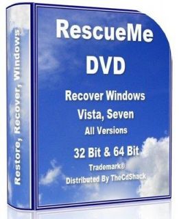 RescueMe DVD, Recovery Disc, Windows Vista, Windows 7 32 & 64 Bit 