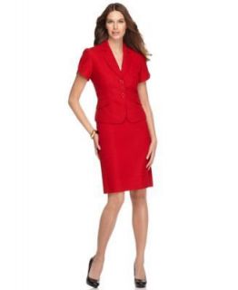 Tahari NEW Clifford Red Textured Short Sleeve Lined Skirt Suit Petite 