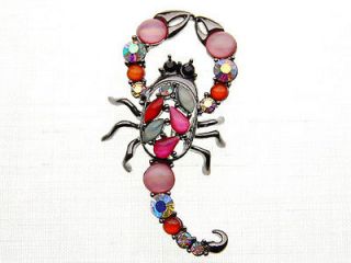   Pink Cat Eye Beaded Scorpion Insect Costume Jewelry Pin Brooch