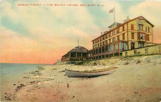 The Beach House & Ocean Front ~SEA GIRT NJ~ Scarce Old Postcard, 1915