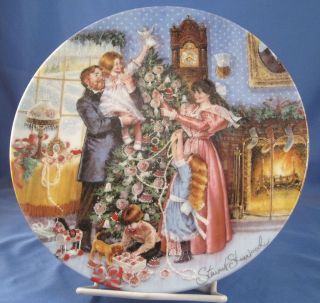 Dominion China Ltd Christmas Plate Trimming the Tree by Stewart 
