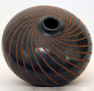 Nicaragua Fair Trade ~ Spiral Ombliguero Vase Blue Handmade Ceramic 