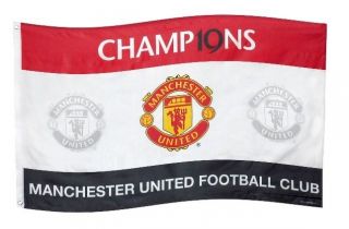 Manchester United CHAMP19NS Flag 5x3ft Club Crest Red White Black