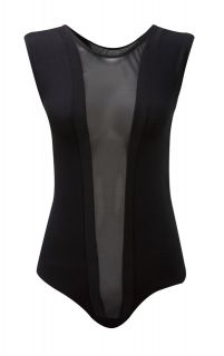   Girls Sexy Mesh Insert Panel Sleeveless Bodysuit in Black UK 8 14