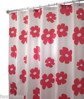 BRIGHT RED POPPIES / POPPY on WHITE FABRIC SHOWER CURTAIN ~72 x 72 
