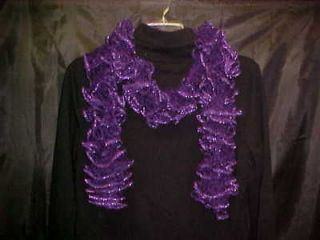 Hand Knitted Starbella Flash Boa Ruffle Spiral Scarf  Purple w/Silver 