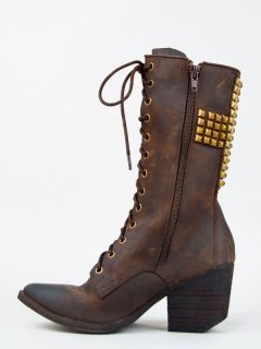 JEFFREY CAMPBELL HOLY ROLLER Brown Leather Stud Cross Women sz Booty 