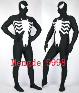 LYCRA SPANDEX ZENTAI SPIDERMAN HERO VENOM CATSUIT COSTUMES~BLACK/WHITE 