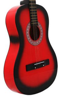   NEW Crescent Beginners RED Acoustic Guitar+PICK+ST​RING+LESSON
