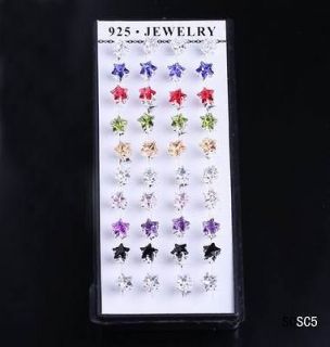   Colorful Star Crystal Ear Stud 925 Sterling Silver Lady Earrings SC5
