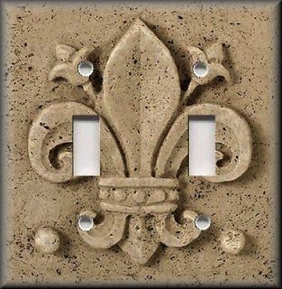 Light Switch Plate Cover   French Fleur De Lis   Aged Stone Image 