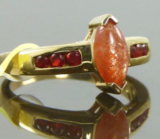 Sri Lankan Sunstone Mexican Cherry Fire Opal Ring 14k Gold / 925 