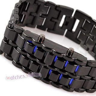   Cool Blue LED Black Lava Sports Watch Bracelet Digit Steel NEW Gift