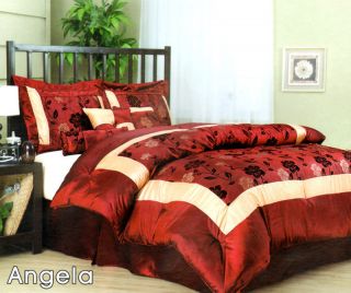 burgundy emboss floral satin bed comforter set queen time left