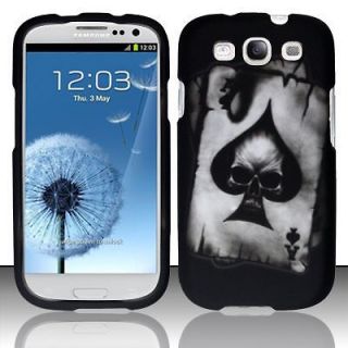   Galaxy S III 3 Rubberized HARD Case Snap Phone Cover Spade Skull