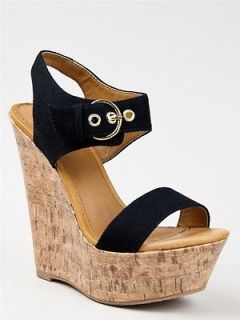   Casual Cotton Slingback Platform Wedge Heel Sandal sz Black walro