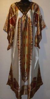 NWT Egyptian Queen African Beaded Copper Dashiki Kaftan Silky Dress L 