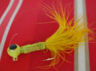 Antique Lures Vintage Fishing Lure Bright Yellow Feather Worm Bug 2 