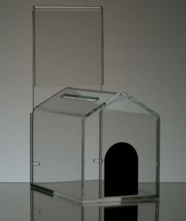 small locking acrylic dog house style donation box time left