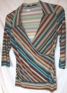 Body Central * Blue Brown Striped Blouse Shirt   Size S Junior