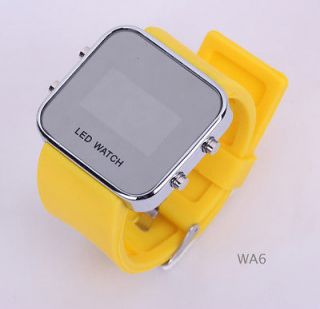 1pc Classical LED Sport Wristwatch Mini Mirror Face Silicone Belt 