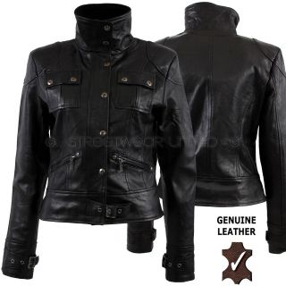 Aviatrix Ladies Fully Genuine Leather Jacket Biker Style Black Lara