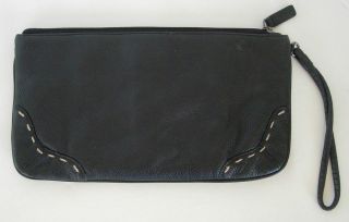 SIGRID OLSEN Black Pebbled Leather Clutch Bag Wristlet Handbag