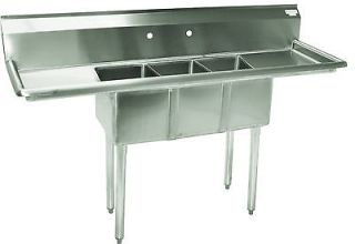 Commercial Stainless Steel (3) Three Compartment Sink  60 x 20