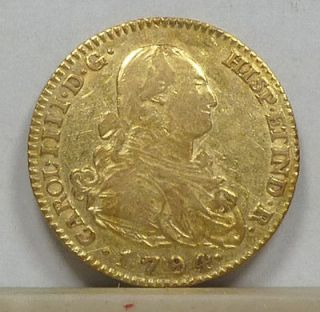 spain gold 2 escudos 1794 mf about very fine time