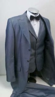 Mens 3Pc 3B Gray Slim Fit Sharkskin Suit Size 50L 50 L Long NEW