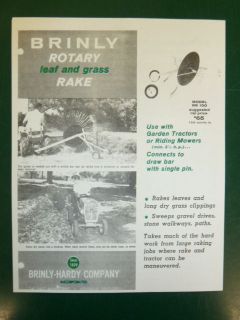 VINTAGE BRINLY ROTARY LEAF & GRASS RAKE #RR 100 SPEC SHEET SALES 