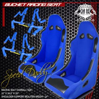 2X UNIVERSAL TYPE 2 BLUE RACING BUCKET SEATS W/4 POINT HARNESS BLUE 