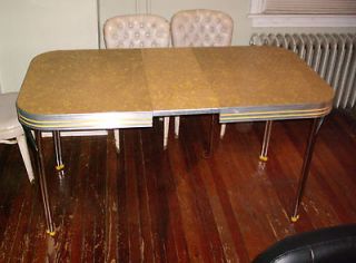 Retro chrome formica dinette kitchen table built in split leaf 