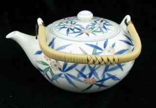vintage japanese porcelain teapot indiv bamboo handle 